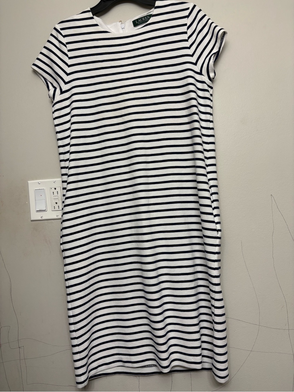 Lauren Ralph Lauren White and Navy Striped Midi Dress